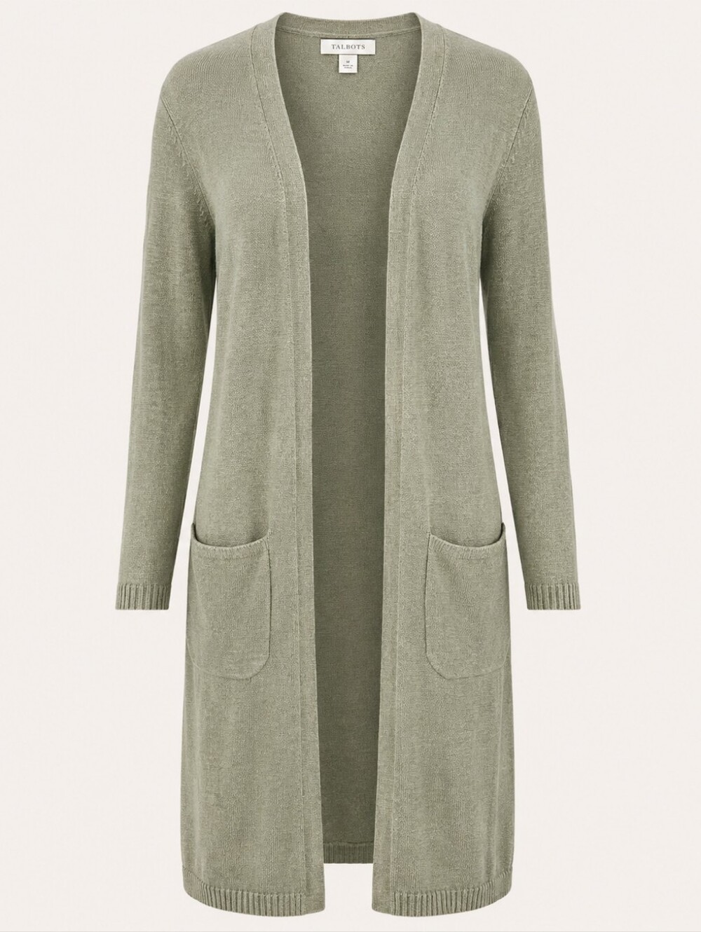 TALBOTS | Sage Olive Green Women's 100% Linen Open Front Longline Cardigan | M